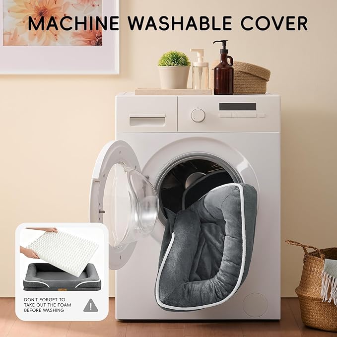 Homemate Dog Bed Medium Size Dog 28x23 inch with Orthopedic Foam Waterproof Outdoor Pet Cat Bed Sofa Supplies with Toy Dogs Crate Pad Couch with Removable Washable Cover & Non-Slip Botton Dark Grey