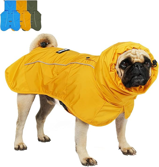 Tuff Pupper Waterproof Dog Raincoat | Full-Body Windproof Rain Jacket for Dogs | Reflective Strips | Breathable Mesh Lining | Adjustable Fit | Leash Port | Small Medium Large XL XXL Dogs (Yellow, S)