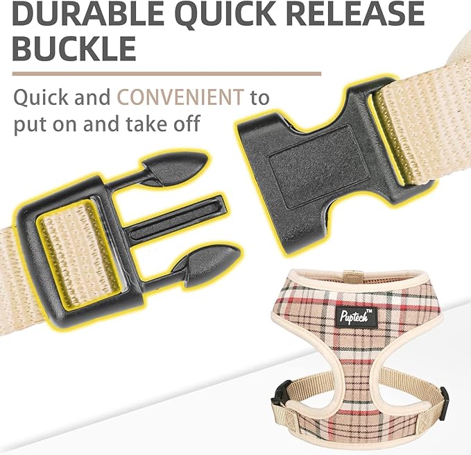 PUPTECK Soft Mesh Dog Harness and Leash Set Pet Puppy Cat Comfort Padded Vest No Pull Harnesses, Khaki, XL