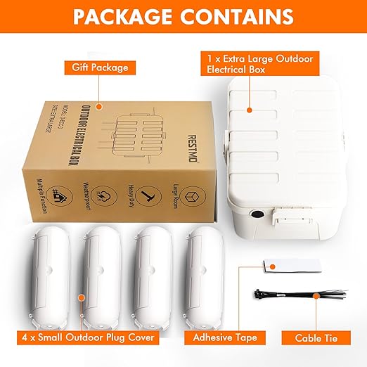 RESTMO 5-Piece Outdoor Waterproof Electrical Box Set – 12.5" x 8.5" x 5" Large & 7.1" x 2.3" x 2.3" Small, Weatherproof Boxes for Power Strip, Outlet, Plug, Socket, Timer, Holiday Light, White