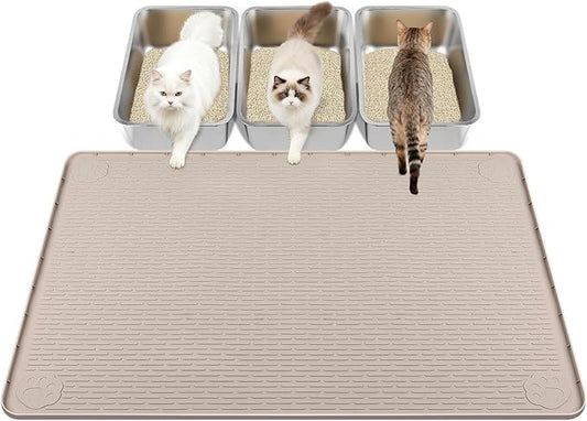 40"x28" Cat Litter Mat Lanstics Cat Mat for Litter Box Large Silicone Litter Box Mat for Kitty Scatter Control Floor Protect (Khaki)