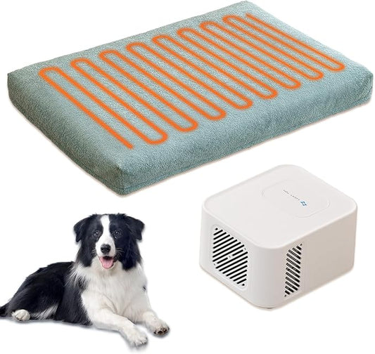 Pet Bed Heating & Cooling System, Consistent Warm and Cold Water Pad, No Electric Shock or Chemical Gel Needed, Machine Washable Bed, Ideal for Home and Crates (Cooling & Heating Green, 35" x 22")