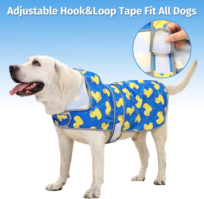 Dog Raincoats for Large Dogs Waterproof Hooded Rain Jacket with Reflective Strips Leash Hole & Poncho Adjustable Fit (ShinyDuck,XXL)