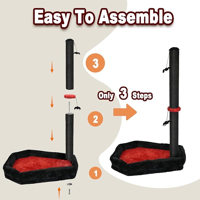 Gothic Cat Scratching Post with Bed, 34" Tall Cat Scratcher for Indoor Cats - Modern Sisal Scratch Post with Spider Dangling Toys for Kittens and Adult Cats