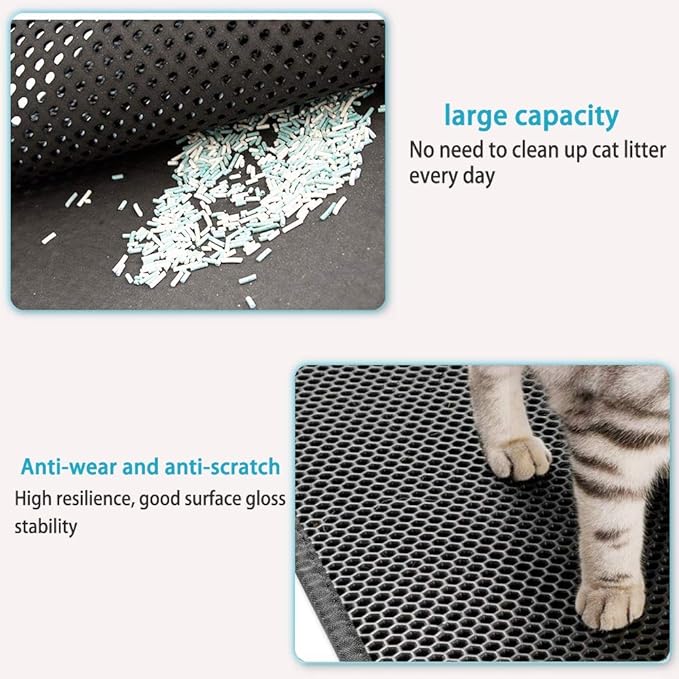 Large Cat Litter Box Mat: Easy Clean Kitty Litter Trapping Mat for Floor, Honeycomb Design Cat Box Pad (24 * 30in, grey, 2p)