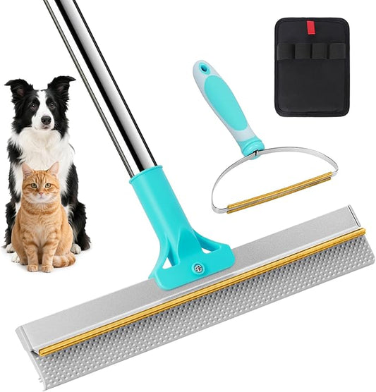 3 in 1 Carpet Rake for Pet Hair Removal, Reusable Pet Hair Remover Broom with 54" Adjustable Long Handle, Dog Cat Carpet Scraper Brush Tool Kit for Cleaning, Dog Fur Broom for Rugs, Mats, Couch