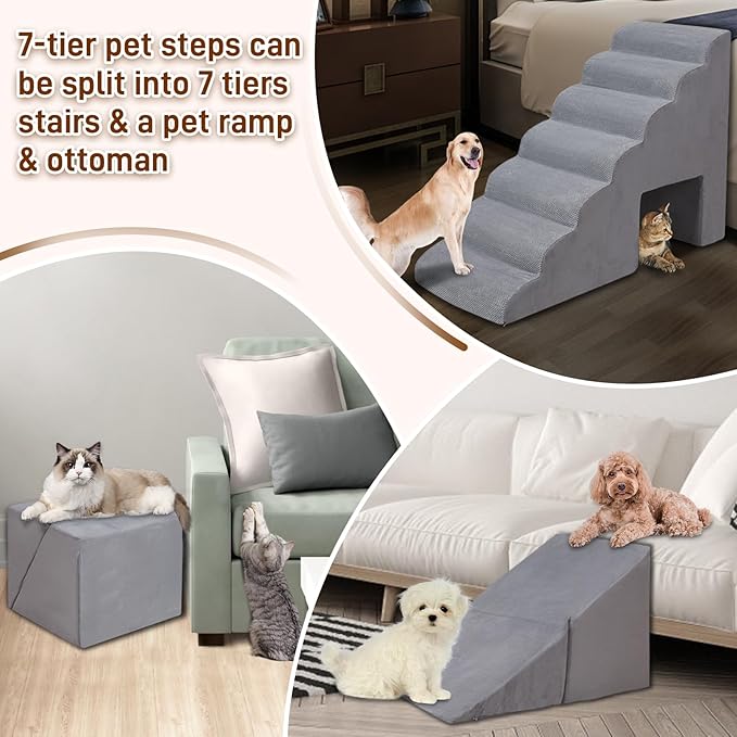 7 Steps Dog Stairs & Steps for High Beds 30-36 inches High Tall, LitaiL 33inch 7 Steps Pet Stairs/Steps for High Beds Small Large Dogs, Non-Slip Dog Ramps/Ladder for Old Dogs/Cats