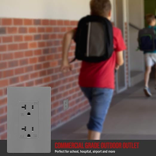 ENERLITES Decorator Receptacle, Tamper-Weather-Resistant, Residential/Commercial Grade Outdoor Outlet, Self-Grounding, 2-Pole, 3-Wire, 5-20R, 20A 125V, UL Listed, 62060-TWR-GY, Gray