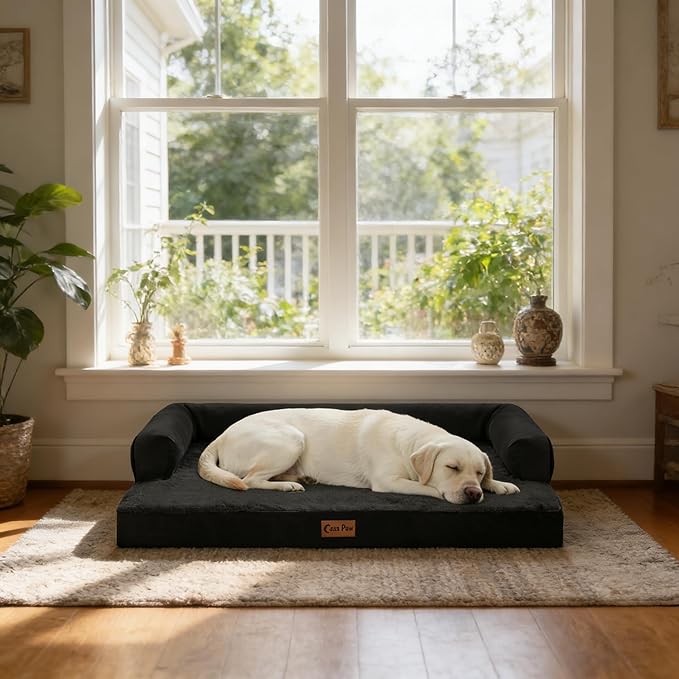 Orthopedic XXL Dog Beds, Waterproof Egg Crate Foam Big Pet Bed for All Breed Sized Dogs 53x42Inch, Washable Extra Large Dog Couch Bed with Removable Cover and Non-Slip Bottom, Black