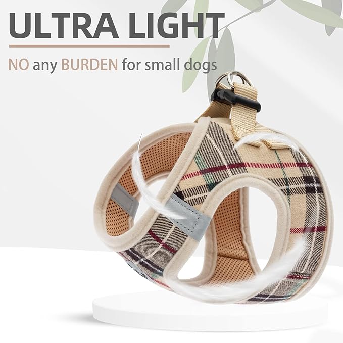 PUPTECK Adjustable Dog Harness Collar and Leash Set Step in No Pull Pet Harness for Small Medium Dogs Puppy and Cats Outdoor Walking Running, Soft Mesh Padded Reflective Vest Harnesses, Beige XXL