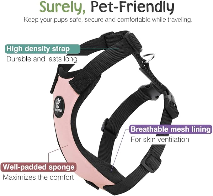 Dog Seat Belt, Safety Vest Dog Car Harness with Adjustable Buckle Dog Seat Belt for Vehicle Nylon Pet Safety Seat Belts Heavy Duty(M, Pink)