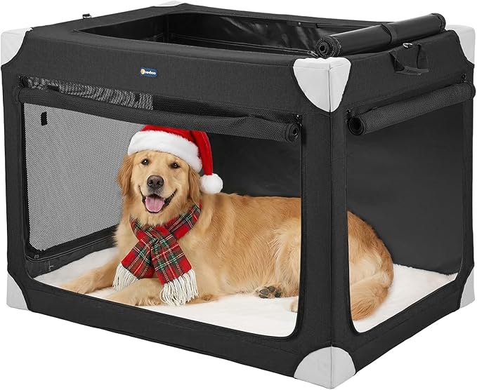 Veehoo Large Dog Crate for Indoor Outdoor, Portable Collapsible Travel Dogs Crate, 36 Inch Soft Foldable Pet Kennel with 4-Door Mesh Windows