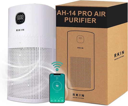 RKIN Smart Air Purifier - Large Room Air Purifier with PM2.5 Monitor, WiFi & App Control for Pet Hair, Odors, Pollen & Smoke for Home, Covers Up to 663 Ft², Auto, Turbo, and 29.5db Sleep modes