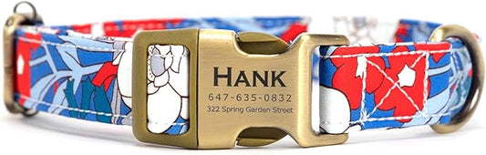 Personalized Dog Collar with Name and Phone Number Engraved,Adjustable Custom Puppy Collar,Organic Cotton Pet Collar for Small Medium Large Boy Girl Dogs