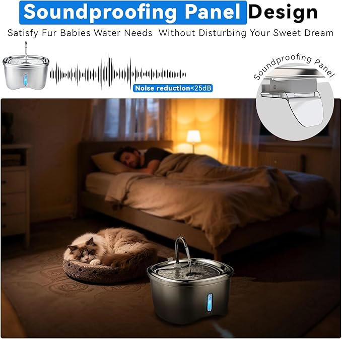 Cat Water Fountain Stainless Steel, 120oz/3.5l Water Fountains for Cats Indoor, Automatic Silent Pump, Easy Clean Water Bowl, with Replacement Filters, Unique Cat-Shaped Design