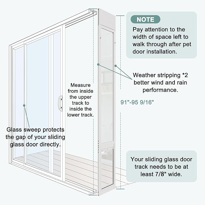 Dog Door for Sliding Glass Doors, Adjustable Height 91"-95 9/16" Aluminum Frame Tempered Sliding Door Dog Doors Insert with Lock,XL Transparent 10" x 15" Flap Size for Large Dogs
