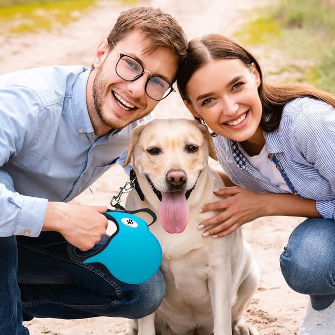 16 ft Retractable Dog Leash for Large Dogs up to 110 lbs,Tangle-Free Nylon Tape,Blue Dan L