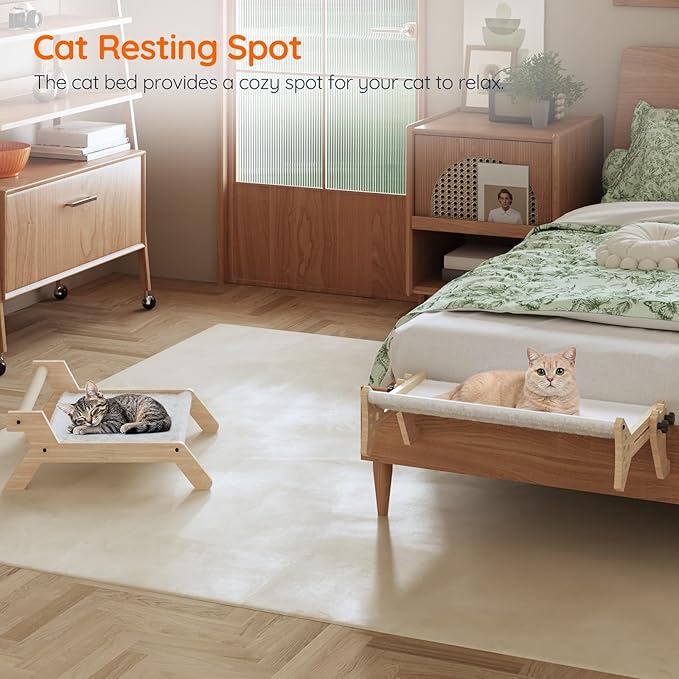 HOOBRO Cat Window Perch Set of 2, Cat Window Hammock with Soft Plush, Cat Window Seat with Support Legs for Indoor Use, Cat Beds for Window and Floor, Natural NL44CS03