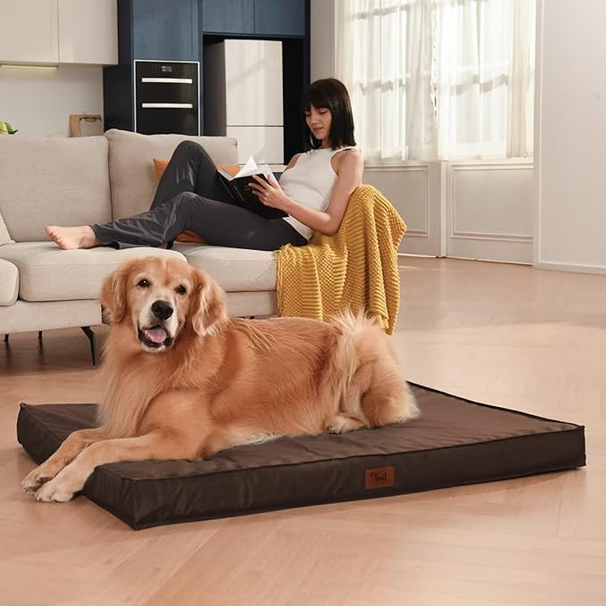 Outdoor Waterproof Dog Bed, Big Dog Bed for Large Size Dogs, Orthopedic Egg Crate Foam Pet Bed with Washable Removable Oxford Cover, 36x27 Inch, Brown