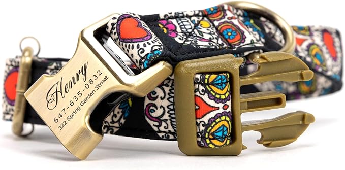 Personalized Dog Collar with Name and Phone Number Engraved,Adjustable Custom Puppy Collar,Organic Cotton Pet Collar for Small Medium Large Boy Girl Dogs