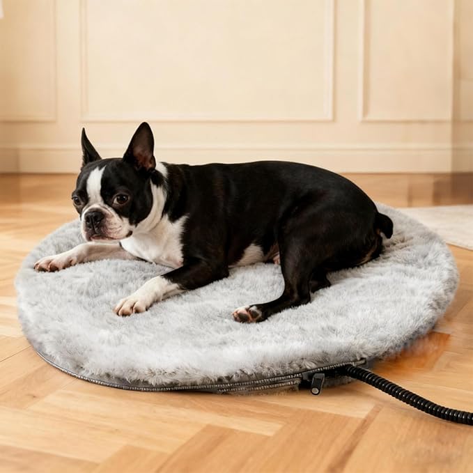 Heating Pad for Cats, Waterproof Electric Heated Cat Bed Indoor with Chew Resistant Cord, Soft Washable Cover, Two Level Adjustable Temperature Pet Bed Warmer- 20x20in (Grey Round)