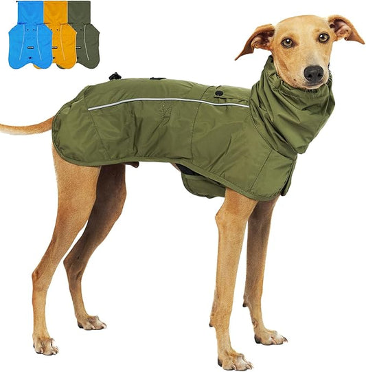 Tuff Pupper Waterproof Dog Raincoat | Full-Body Windproof Rain Jacket for Dogs | Reflective Strips | Breathable Mesh Lining | Adjustable Fit | Leash Port | Small Medium Large XL XXL Dogs (Olive, XXS)