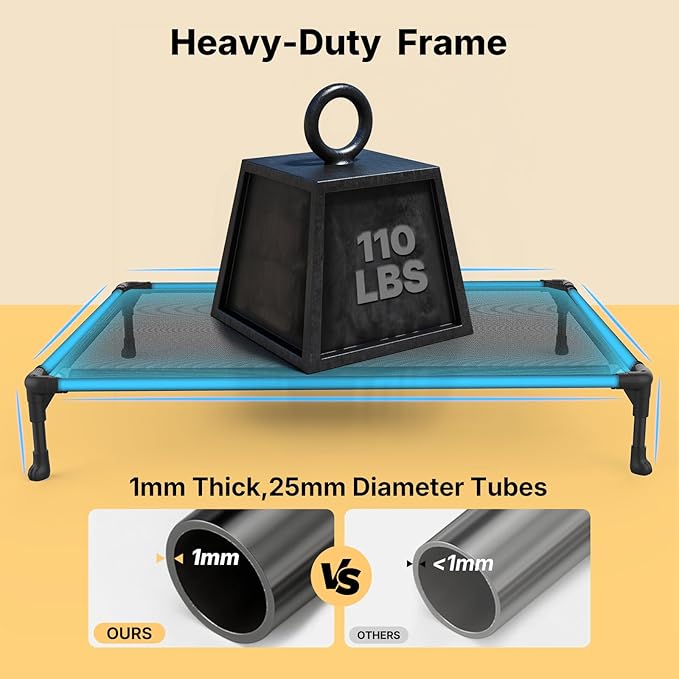 Veehoo Outdoor Elevated Dog Bed Large Sized Dogs, Extra Large Cooling Raised Dog Cots Beds Training Platform Off Ground Hammock with Breathable Mesh, No-Slip Feet, 45"x33", Black Silver