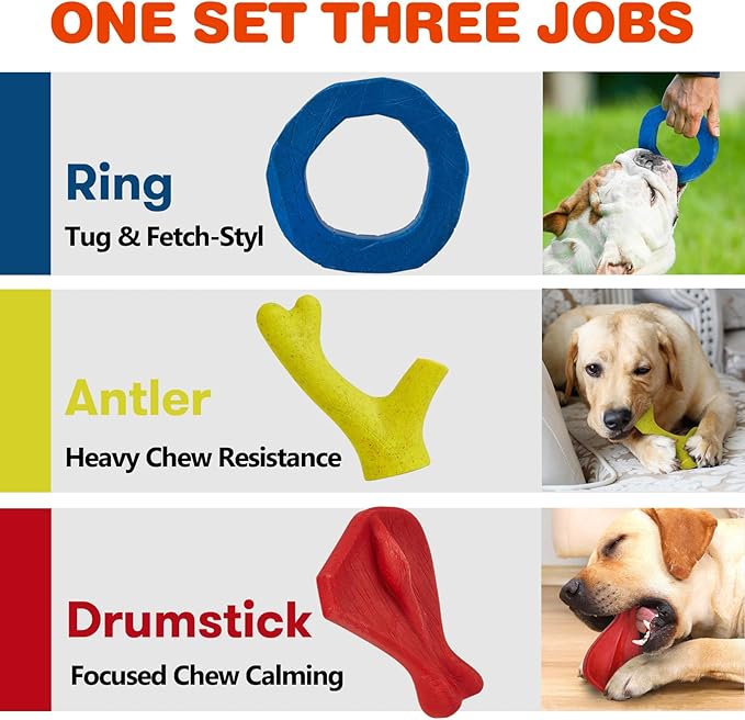 FOFOS Dog Chew Toys for Aggressive Chewers, 3 Pack Tough Nylon Dog Toys, Beef Flavor Chew Toys, for Medium Large Dogs to Keep Them Busy