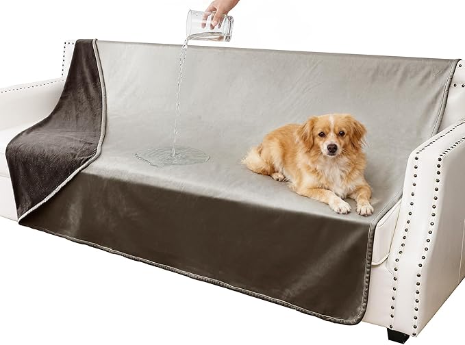 Waterproof Blanket for Couch, Leak Proof Dog Bed Blankets Reversible, Pet Throw Sofa Furniture Protector Machine Washable-68 x82,Light Brown+Dark Brown