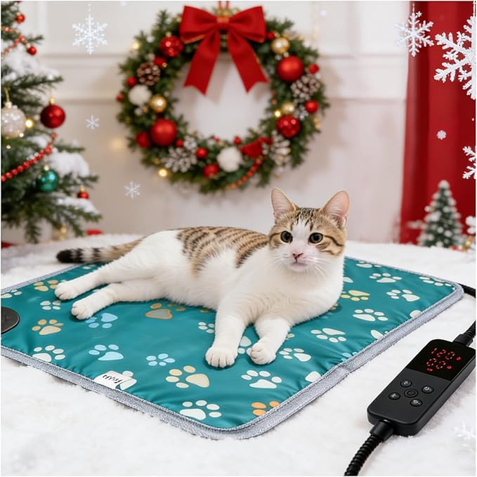furrybaby Pet Heating Pad, Cat Heating Pad for Dogs Waterproof with Durable Anti-Bite Tube Indoor for Puppies Dogs Cats (1 Pack Green, 17 X 17in, Temp Adjustable)