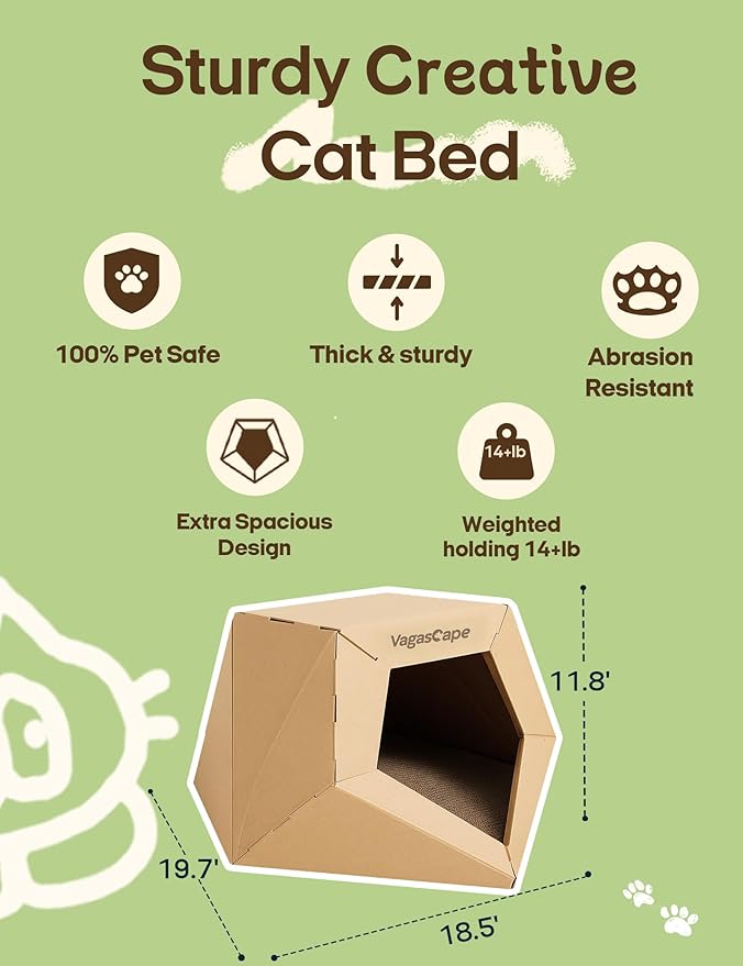DIY Cardboard Cat House with 10 Markers, Creative Cardboard Scratcher Bed, Play Cave for Indoor Cats, Kittens to Lounge and Play