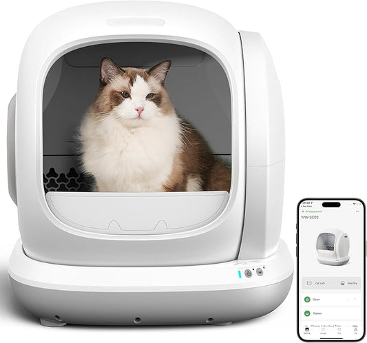 Meowant Self Cleaning Cat Litter Box - Open-Top Automatic Litter Box with APP, 0 Risk of Stuck Cats, Safer Automatic Litter Boxs, Low Entrance for Multiple Cats