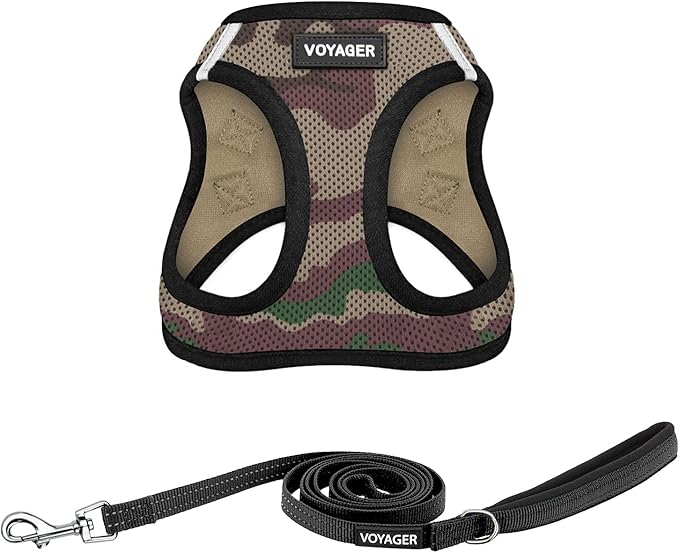 Voyager Step-in Air All Weather Mesh Harness and Reflective Dog 5 ft Leash Combo with Neoprene Handle, for Small, Medium and Large Breed Puppies by Best Pet Supplies - Army Base, M