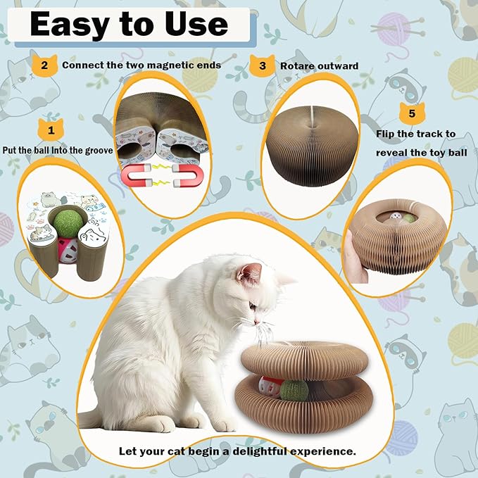 Magic Organ Cat Scratcher Adventure Toy with Bell and Catnip Balls Toys Foldable Recyclable Accordion Kitten Toy Ultimate Interactive Mental & Physical Exercise Cat Toys for Indoor Cats