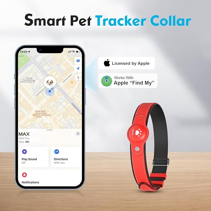 GPS Tracker for Dogs&Cats, 2 in 1 Pet Tracking Smart Collar (Only iOS), No Monthly Fee GPS Tracker Dog Collar, Real-time Location Comfortable PU Tracker for Small, Medium Large Dogs(Locator Included)