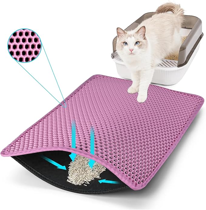 Cat Litter Mat, Kitty Litter Collector, Double Layered Honeycomb Design Waterproof, Anti Urine, Anti Slip, Easy to Clean, Limit Garbage (30"x24", Pink)
