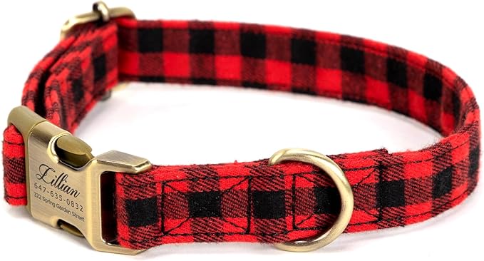 Personalized Dog Collar with Name and Phone Number Engraved,Adjustable Custom Puppy Collar,Organic Cotton Pet Collar for Small Medium Large Boy Girl Dogs