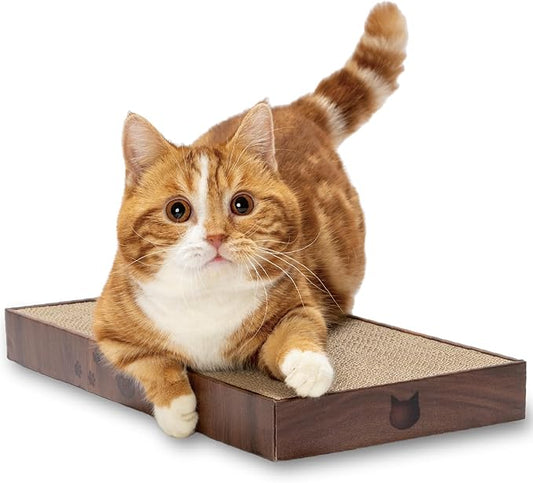 Necoichi Cardboard Cat Scratcher Bed for Indoor Cats - Cat Scratching Board (16" Regular, b.Dark Cherry Lounge)