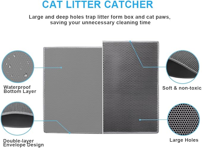 Pieviev Cat Litter Mat Double Layer Waterproof Urine Proof Trapping Mat 1 Pack (Gray, 30x24 Inch (Pack of 1))