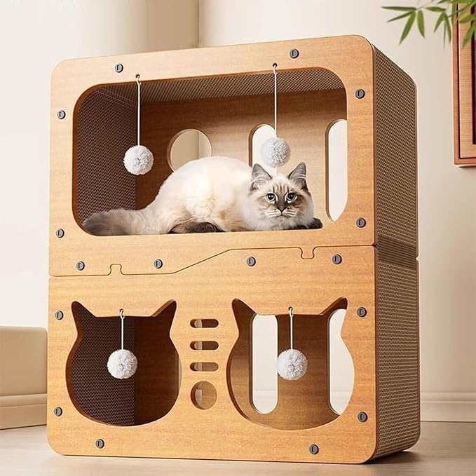 Cat Scratcher Cardboard House, 2 Floor Kitty Scratching Pad Lounger Bed, Kitten Small Animals Play, Rest, Sleep,Scratch Post Box,Durable Board Entertain Feline Friends Prevent Furniture Damage