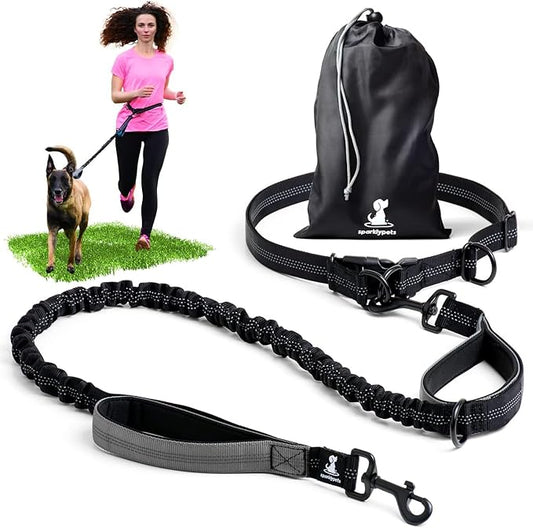 SparklyPets - Hands Free Dog Leash with Reflective Stitches - Waist Leash for Dog Walking, Hiking, Training, Jogging, Canicross, Running - for Medium & Large Breeds