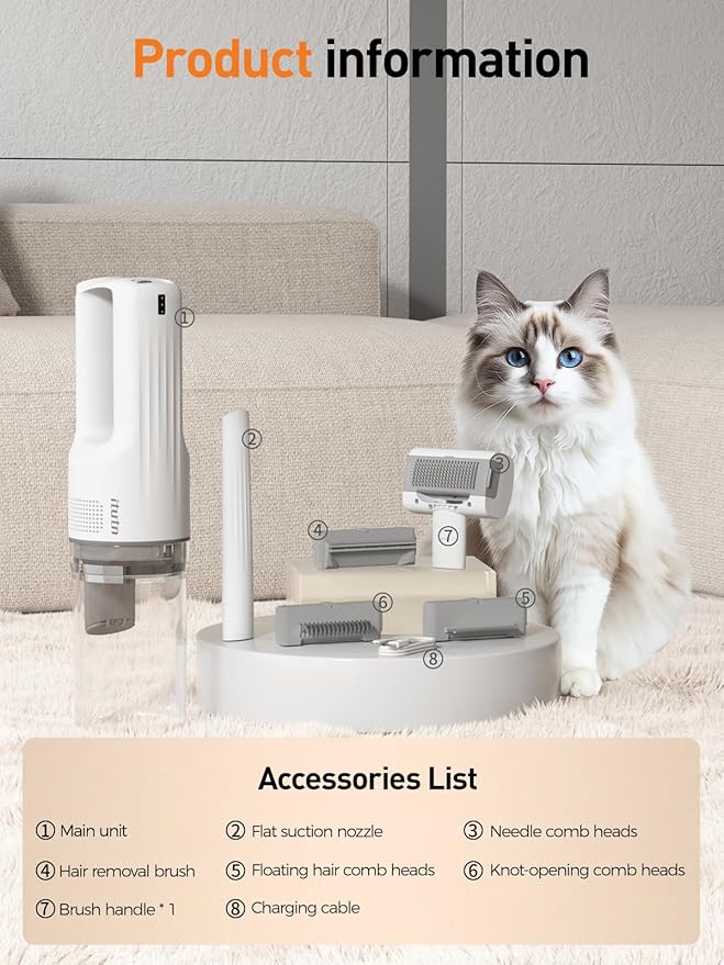 Dog Vacuum For Shedding Grooming, Pet Grooming Vacuum For Dogs Cat, Vacuum Pet Hair Remover Tool with Slicker Deshedding Dog Brush for Shedding Dematting Comb Kit