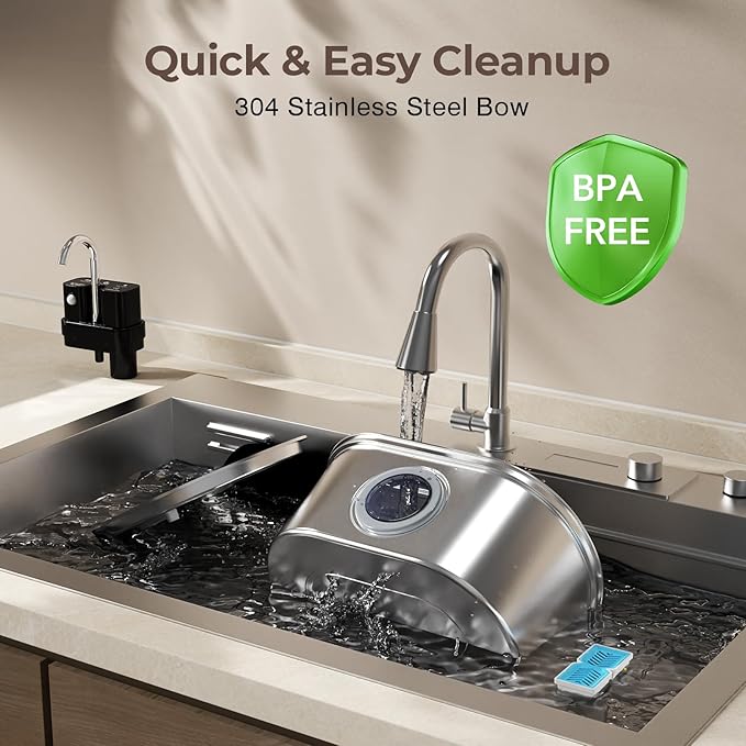 PEKTACO Wireless Cat Water Fountain Stainless Steel, 108oz/3.2L Cordless Battery Operated Pet Water Fountain for Cats Indoor with Quiet Pump, Easy Clean, BPA-Free(3 Filters)