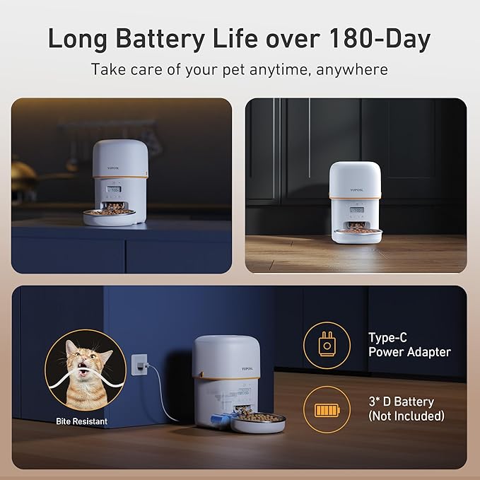 Automatic Cat Feeders - 2L Cat Food Dispenser Easy to Use, Timed Automatic Pet Feeder with Over 180-day Battery Life, 1-6 Meals Dry Food Programmable Portion Control Also for Dogs