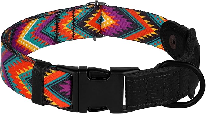 AirTag Dog Collar with Metal Buckle - Printed Nylon Soft Leather Dog Collar with Apple AirTag Holder - Secure Tracking GPS Pet Collars for Girl Boy Small Large Dogs (S, 12"-15" Neck Fit, Arrows)