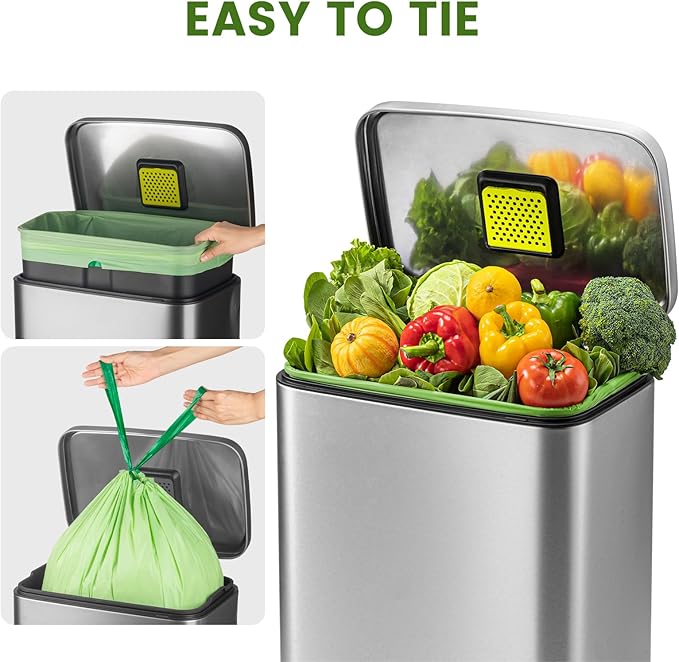 SUPERBIO 13 Gallon Compostable Drawstring Kitchen Waste Bag, 49.2 Liter, 30 Count,1 Mil, Heavy Duty Food Scrap Bags, BPI, Seedling and OK compost INDUSTRIAL