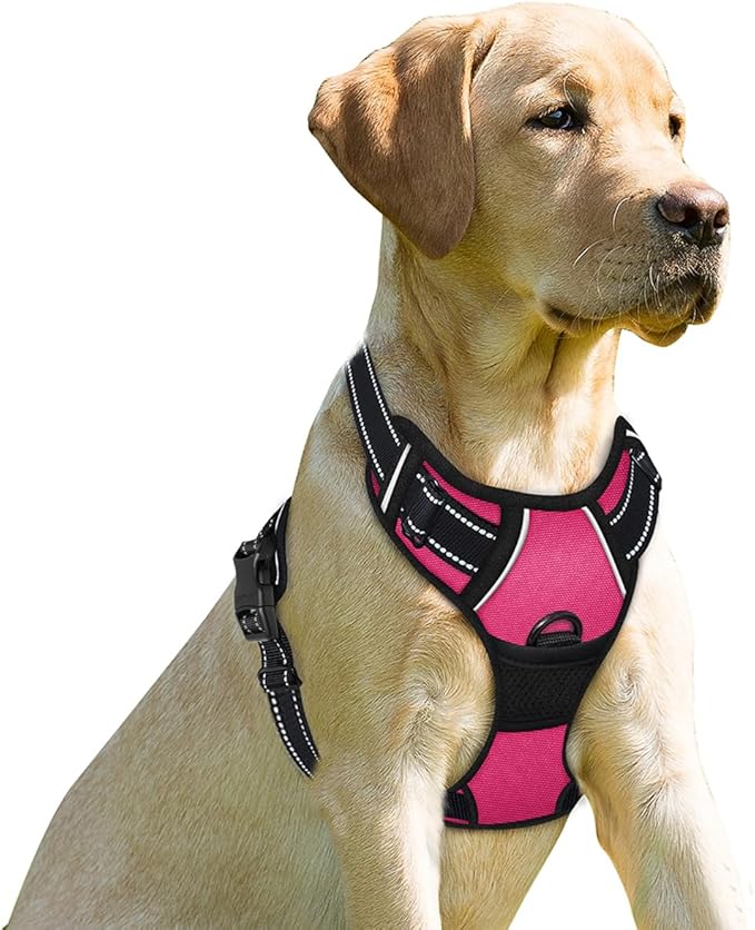 BARKBAY No Pull Dog Harness Front Clip Heavy Duty Reflective Easy Control Handle for Large Dog Walking(Pink,XS)