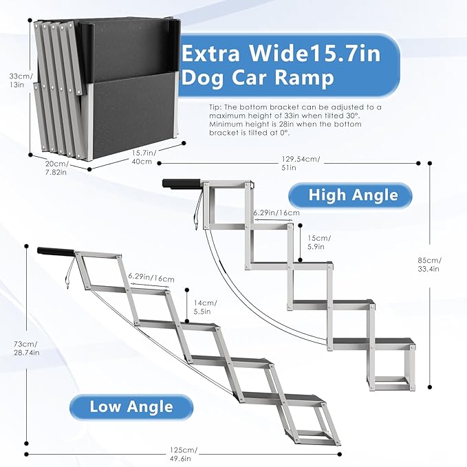 Dog Stairs for Large Dogs - 5 Step Wide 16in High 34in Foldable Dog Ramp for Car Non-Slip Surface Support up to 230lbs - Suitable for SUV,Truck, Sofas, Bed