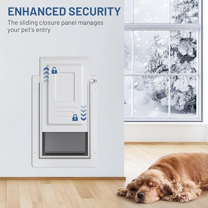 Dog Door for Wall - Steel Frame, Telescoping Tunnel & Double Food-Grade Silicone Flaps Pet Door, XL Dog Door with Secure Lock (Pets Up to 220 lbs)