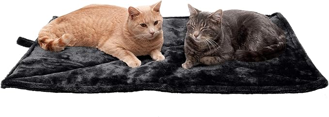 Furhaven ThermaNAP Self-Warming Cat Bed for Indoor Cats & Large/Medium Dogs, Washable & Reflects Body Heat - Quilted Faux Fur Reflective Bed Mat - Black, Large